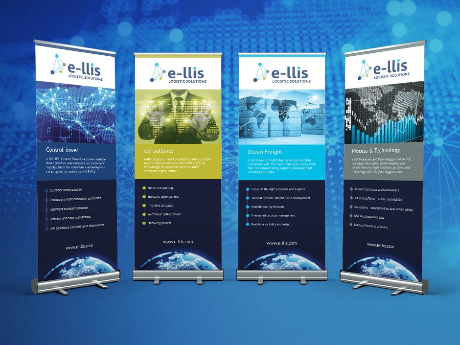 e-llis Logistic Solutions Roll-up-banners grafisch ontwerp kleuren - Rene Verkaart