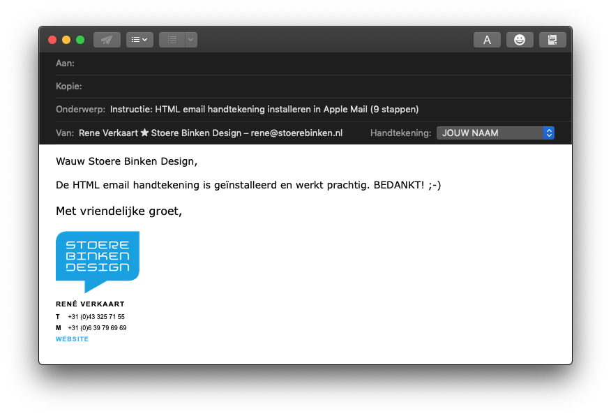 Stap 9 – Veel succes met je nieuwe HTML email handtekening Apple Mail